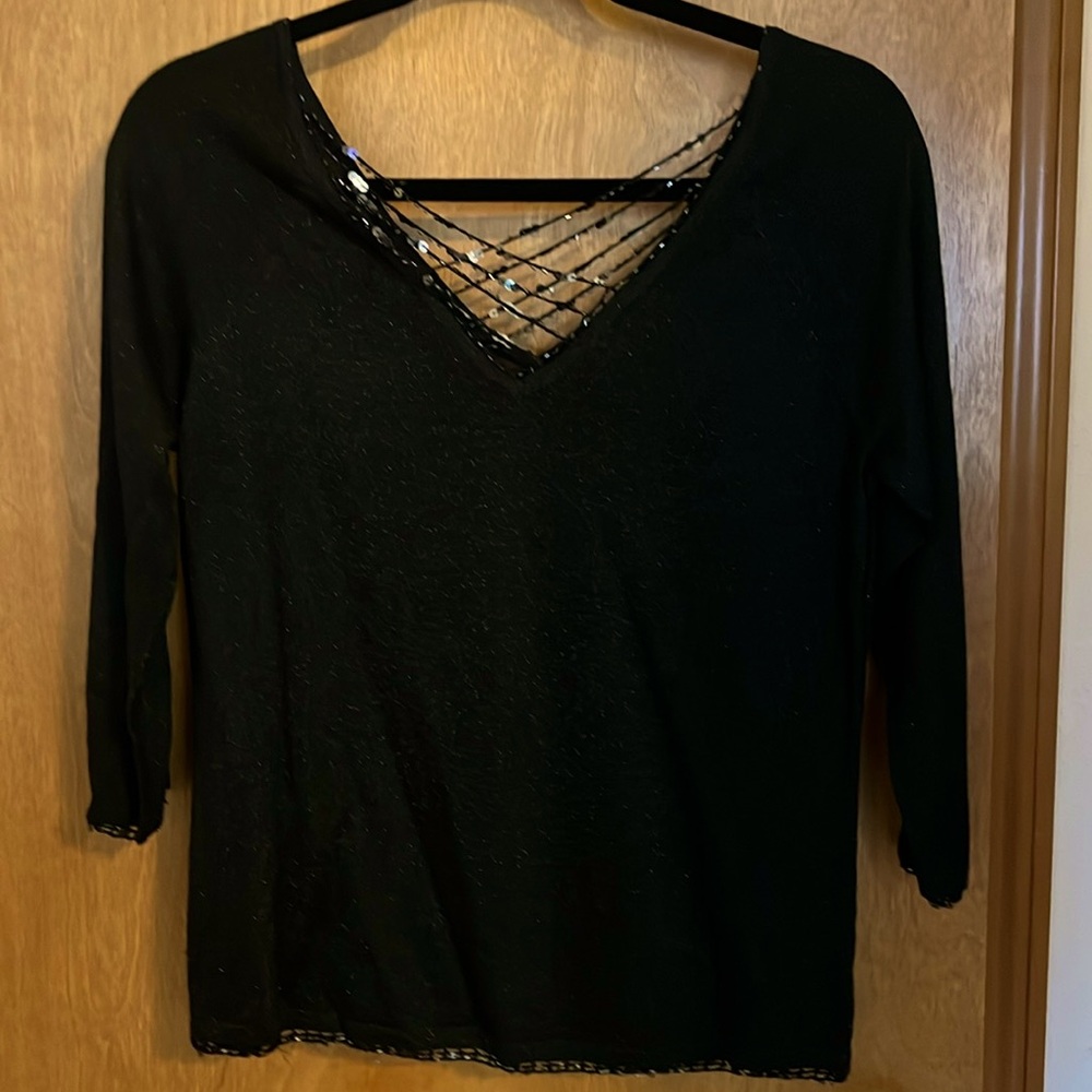 New York City Design Co. Sheer Black Sparkly Top Women’s XL